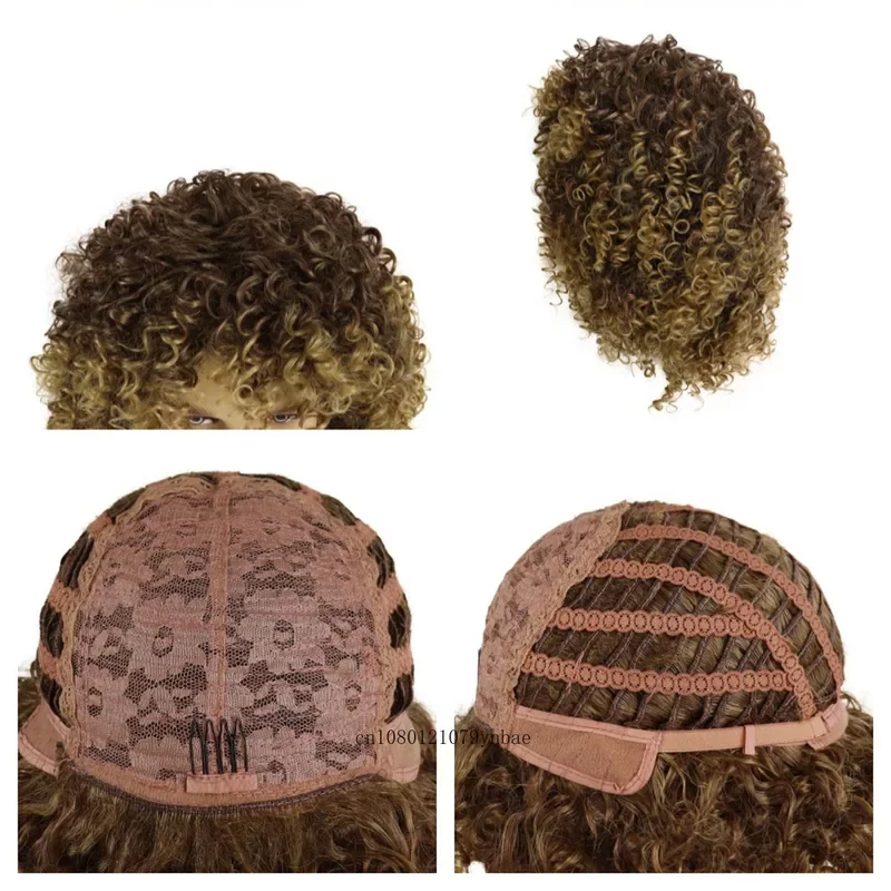 Afro Curly Wigs for Men Synthetic Hair Brazilian Style Mix Brown Wigs Natural Hairstyles Short Wigs Male Handsome Cool Hiarcuts