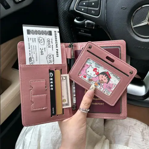 porta-passaporte-rosa-organizador-de-documentos-de-viagem-carteira-com-clip-para-bilhetes-de-embarque-e-bolsa-de-armazename