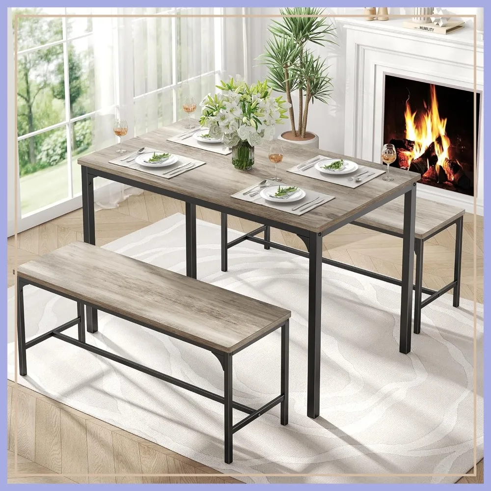 

Dining Table Set for 4 with Bench, Space-Saving Kitchen Table, Ideal for Dining Room Kitchen Apartment Corner, Grey
