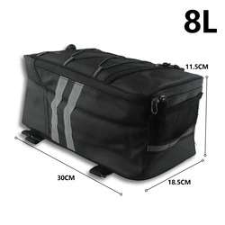 8L Bicycle Rear Rack Storage Luggage Waterproof Motobike Trunk Bag With Reflective Stripes&Zipper PU Folding