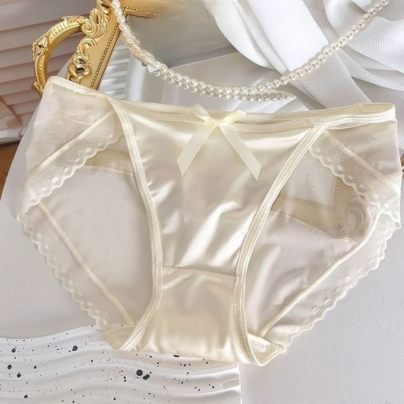 

Кружевные трусики женские сексуальные атласные трусы из ледяного шелка во французском стиле Pure Desire тонкие дышащие трусы из чистого хлопка с промежностью для девочек необработанные трусы со средней талией вентиляция