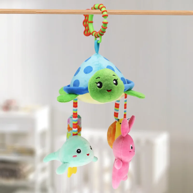 Baby stroller hanging toy 0-1 year old cute turtle bed bell plush puzzle soothing toy