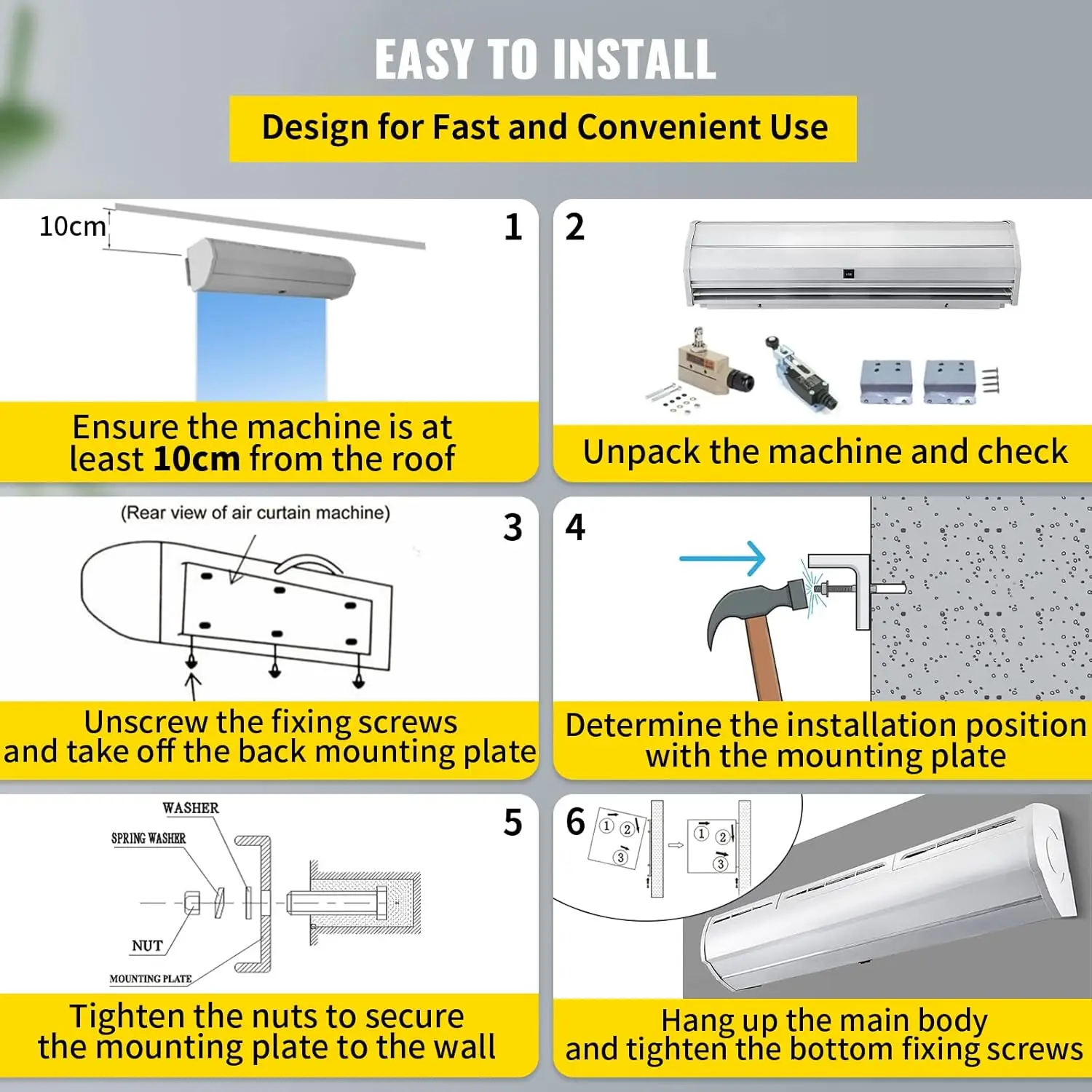 47 Inch Commercial Indoor Air Curtain Wall Mounted, Door Fan with Heavy Duty Limit Switch, Easy-Install 110V Unheated, White