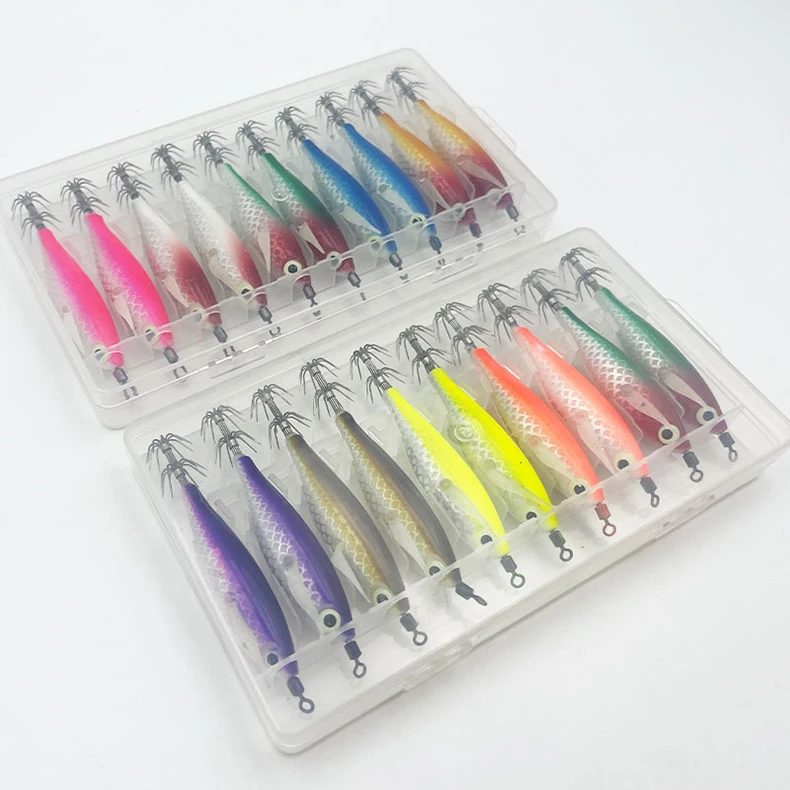 ShareShark 10 Stück/Box Tintenfisch-Jig-Köder 8cm 5,6g UV-Leuchtende Garnelenköder Horizontaler Kunstköder für Tintenfisch Oktopus Salzwasser – Detail 11