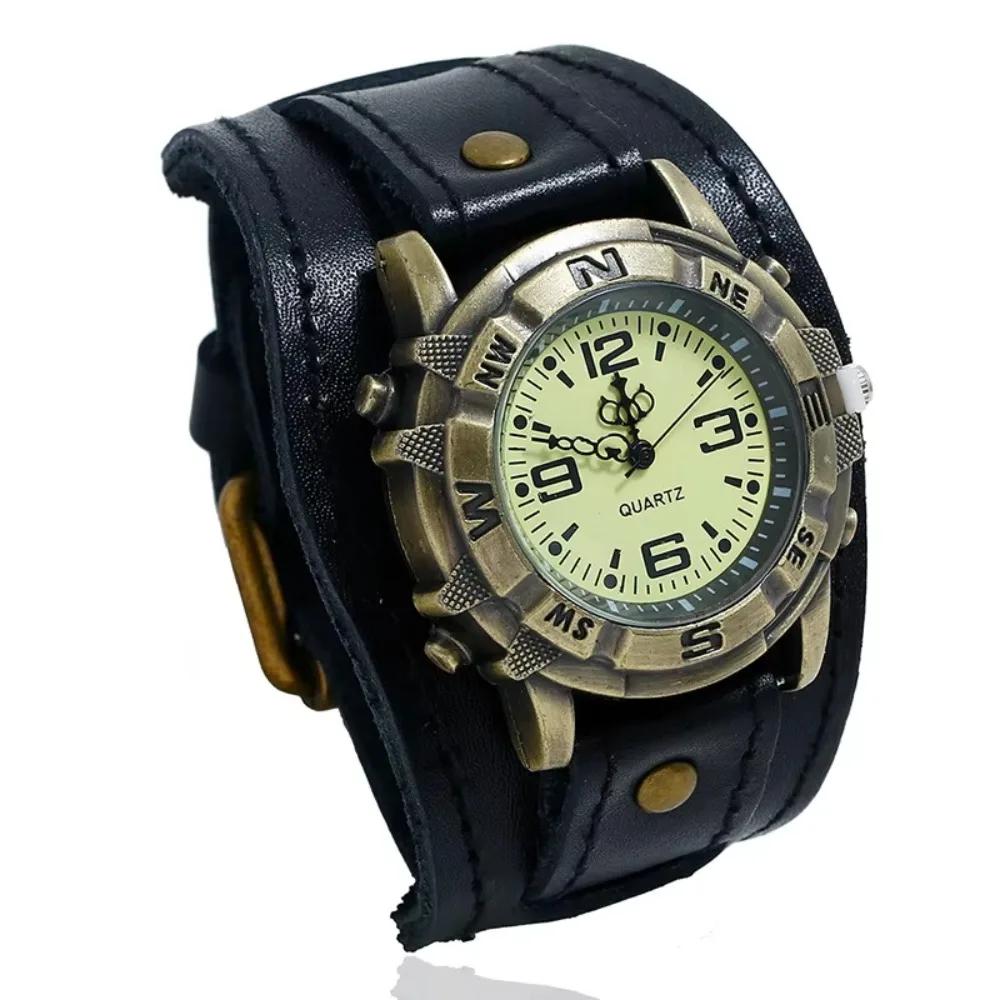 

Fashion Punk Style Cowhide Bracelet Watch Black Brown Cowhide Strap Leather Strap Watch Retro Vintage Watch Bracelet Casual