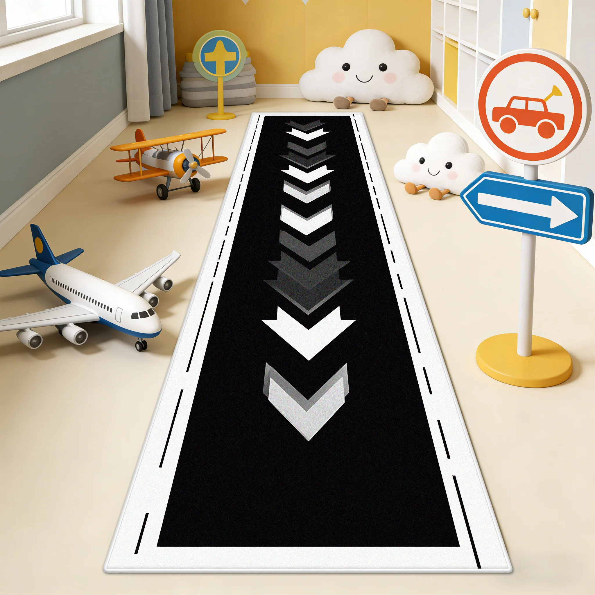 

Children Airport Long Runner Carpet Decoration Home Toy Car Plane Play Mat Living Room Bedroom Non-slip Washable Rug Workshop