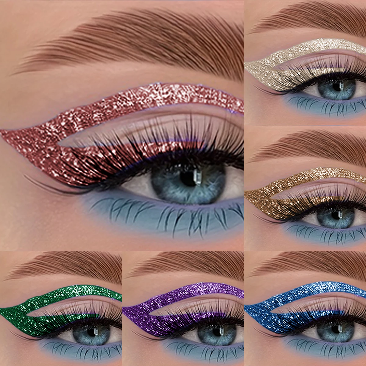 1PC 반짝이 액체 아이 라이너 연필 방수 보라색 핑크 블루 아이 라이너 펜 여성을위한 오래 지속되는 빠르게 건조 눈 메이크업