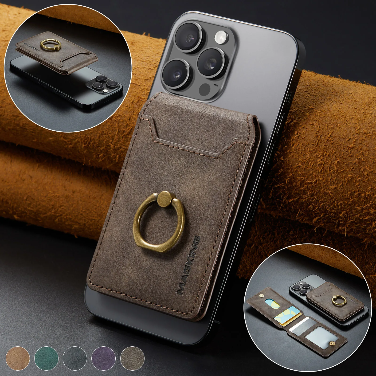 

Leather Magnetic Card Wallet Ring Holder for Samsung Galaxy S25 S24 S23 S22 Ultra Plus Stand ID Pocket Mag-safe Case Cover Bag