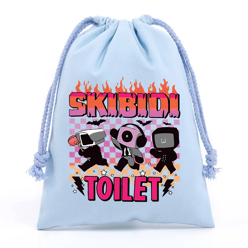 Skibidi Toilet Plush Drawstring Bag Cartoon Printed Storage Bags Kawaii Boys Tote Bag Children Handbag Travel Bag Birthday Gifts