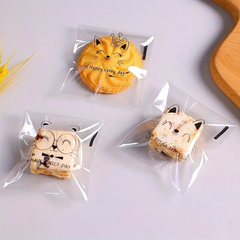 100PCS Transparent Self-adhesive Candy Gift Bags Cute Bunny Cat Bear Animal Bread Toast Cookies Baking Packaging Bag Supplies