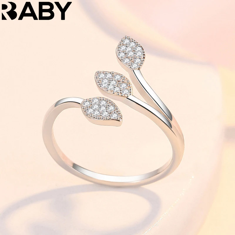 

URBABY 925 Sterling Silver Ring Leaf AAA Zircon Ring For Women Wedding Engagement Fashion Party Jewelry Accessories