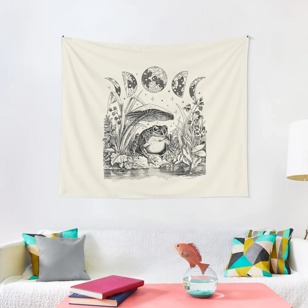 

Cute Cottagecore Aesthetic Frog Mushroom Moon Witchy Vintage - Dark Academia Goblincore Witchcraft Froggy - Emo Grunge Tapestry