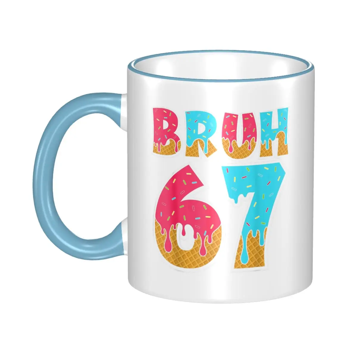 

Bruh 67 Brainrot Gift Mugs for Woman Man Funny Ice Cream Meme Six Seven Tea Cup Present for Home