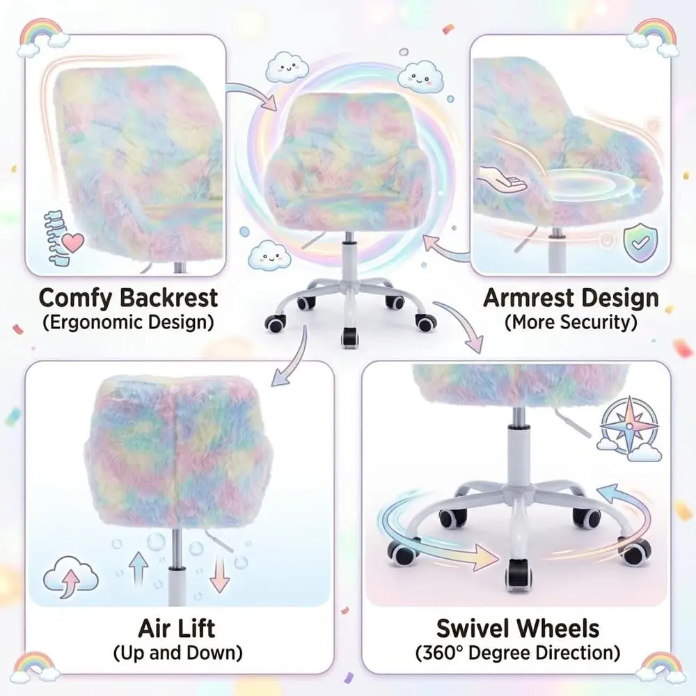 Swivel Kids Chair with Wheels, Adjustable Kid Desk Chair with Arms, Cute aux ur Kids Study Chairs or Boys and Girls, Rainbow Col view 5