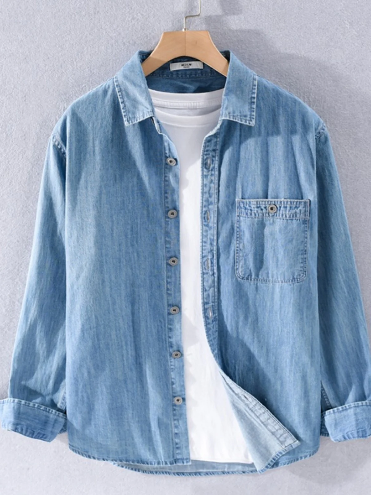 Retro Washed Denim Shirt Men's Long Sleeve Loose Casual Pure Cotton Shirt Trendy Spring Wearable Artistic Style Standard Fit