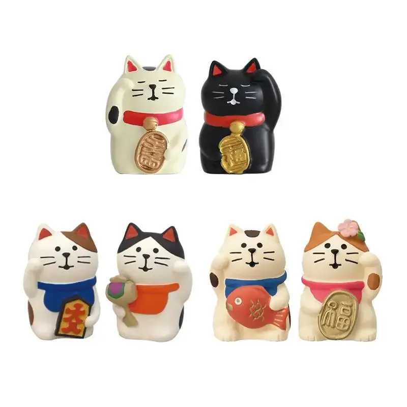 2 unids/set estatua de gato Zakka japonés figuras en miniatura de gato artesanía de resina juguetes ornamento coche decoración del hogar accesorios de fotografía