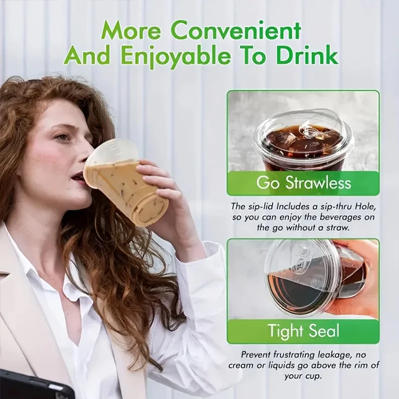 20 قطعة، فناجين قهوة للاستعمال مرة واحدة - غطاء للمشروبات المباشرة، PET مانع للتسرب، للمقاهي ومحلات الشاي والحليب والحفلات والمشروبات الباردة