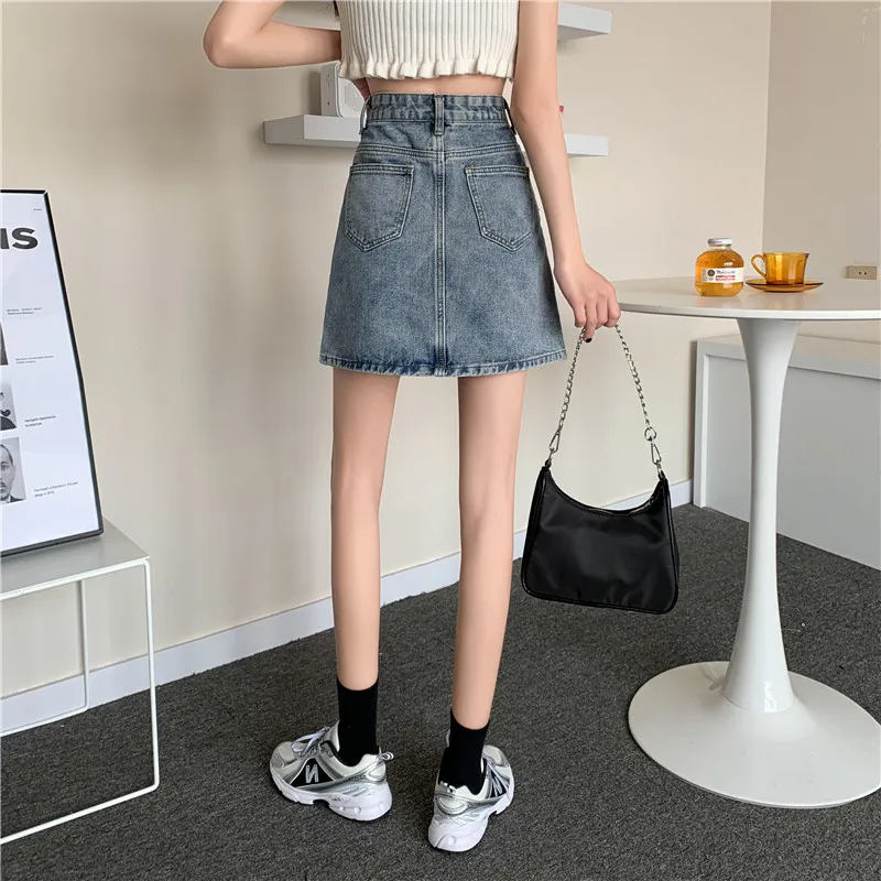 ارتفاع الخصر ألف خط تنورة المرأة الدنيم طالب سليم صالح حجم كبير تنورة Bodycon تنوعا تخفيف بسيط Sle ort تنورة