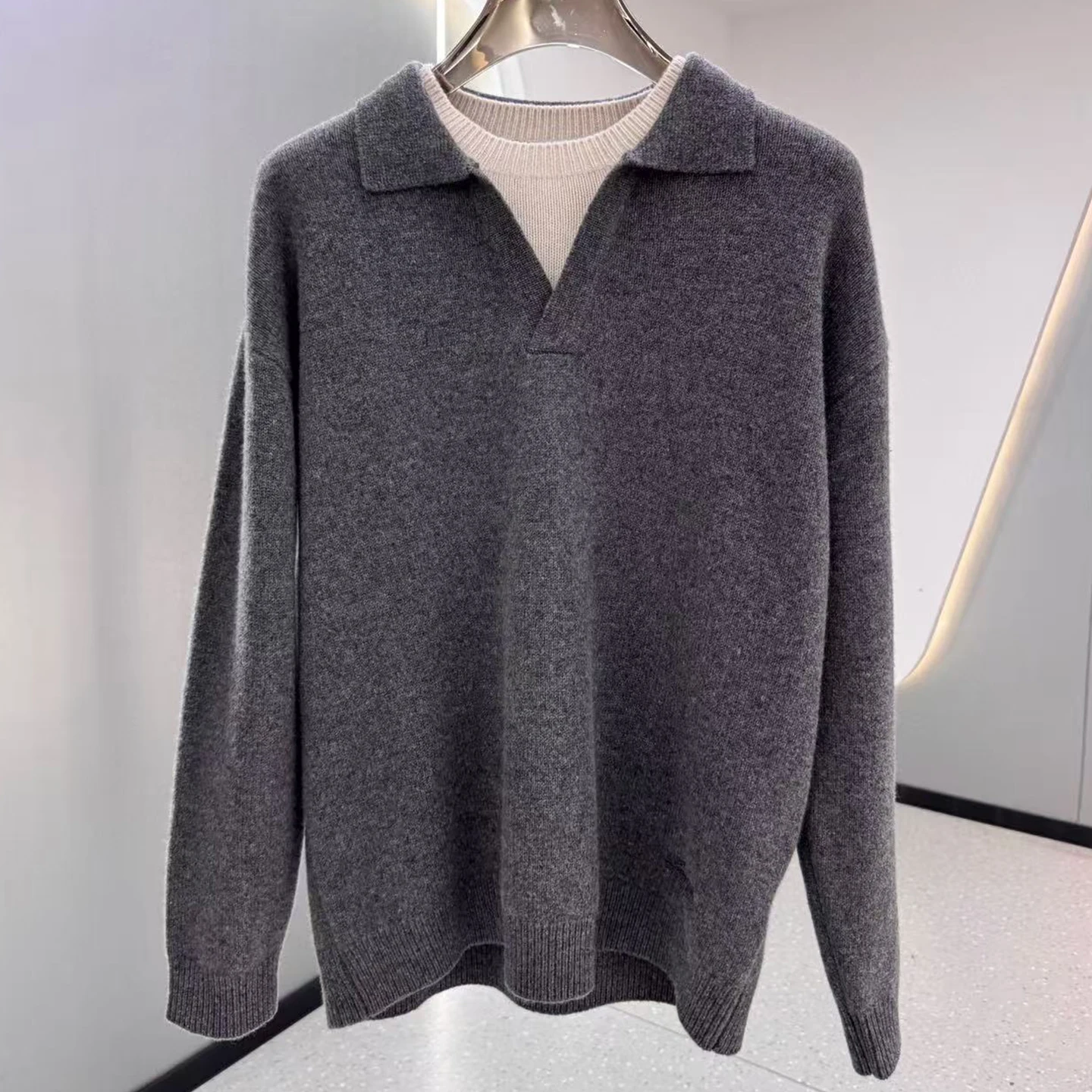 

LP 25aw wool and cashmere blended fake two-piece lapel men's knitted POLO shirt