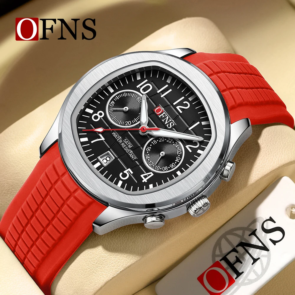 OFNS Brand 8020 New Men\'s Quartz Watch with Double Eyes, Five Needle Calendar, Waterproof and Fashionable Men\'s Quartz Watch