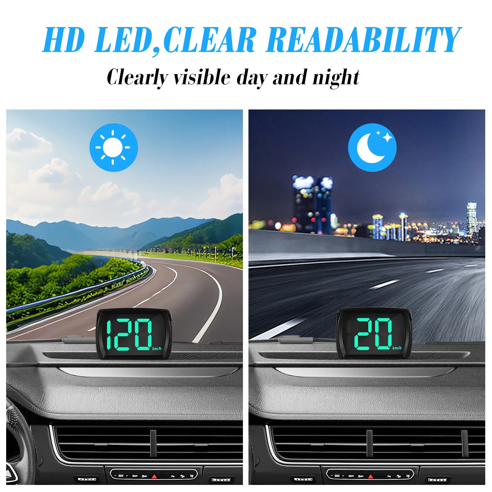 Universal Car HUD Display with Real-Time Speed Monitoring, Auto Start/Stop, Compact Dashboard Speedometer