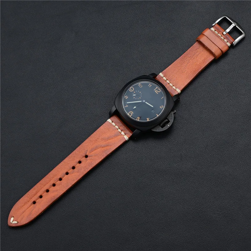 خمر جلد البقر جلد طبيعي حزام ساعة اليد 20/22 مللي متر 24 مللي متر العالمي براون الرجال سوار الفرقة اكسسوارات ل أوميغا ل تيودور حزام