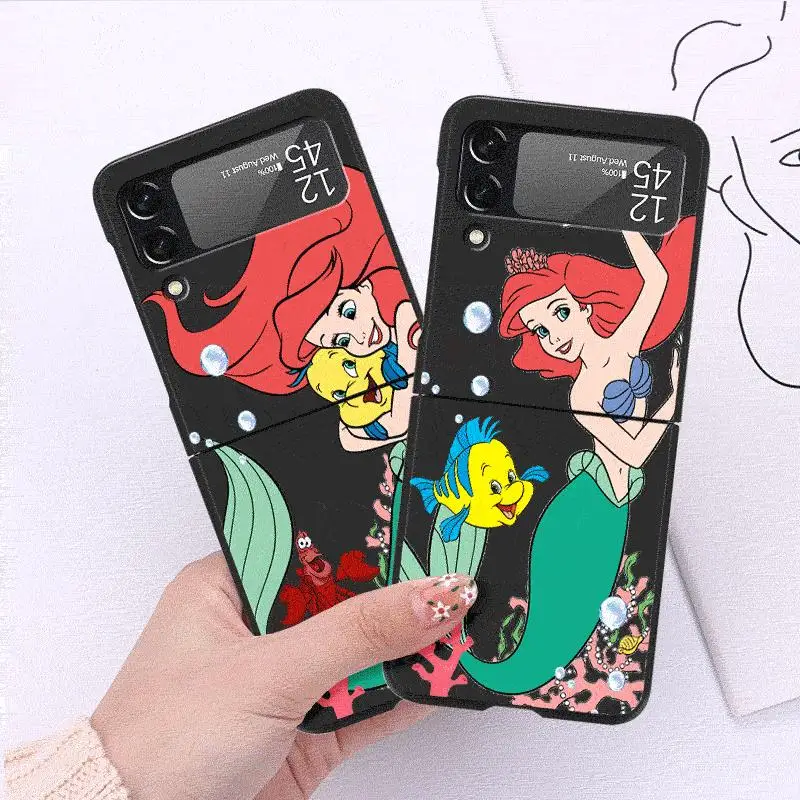 Disney Little Mermaid Ariel Case for Samsung Galaxy Z Flip 4 3 5 5G Flip Shockproof 6.7 Inches Black Hard PC ZFlip 4 Phone Cover