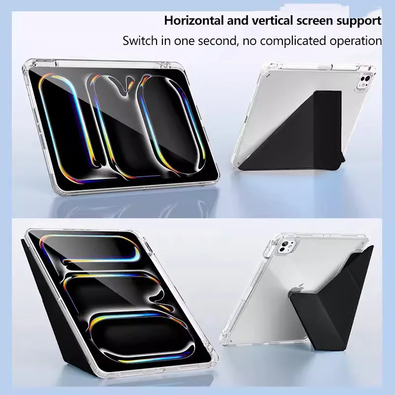 Y-funda plegable para iPad Air 11, 2024, Air6 Pro, 11, Air 5, 4, 3Pro, 2, 1, 10, 10,9, 10,2, 9,7, cubierta acrílica transparente con ranura para bolígrafo