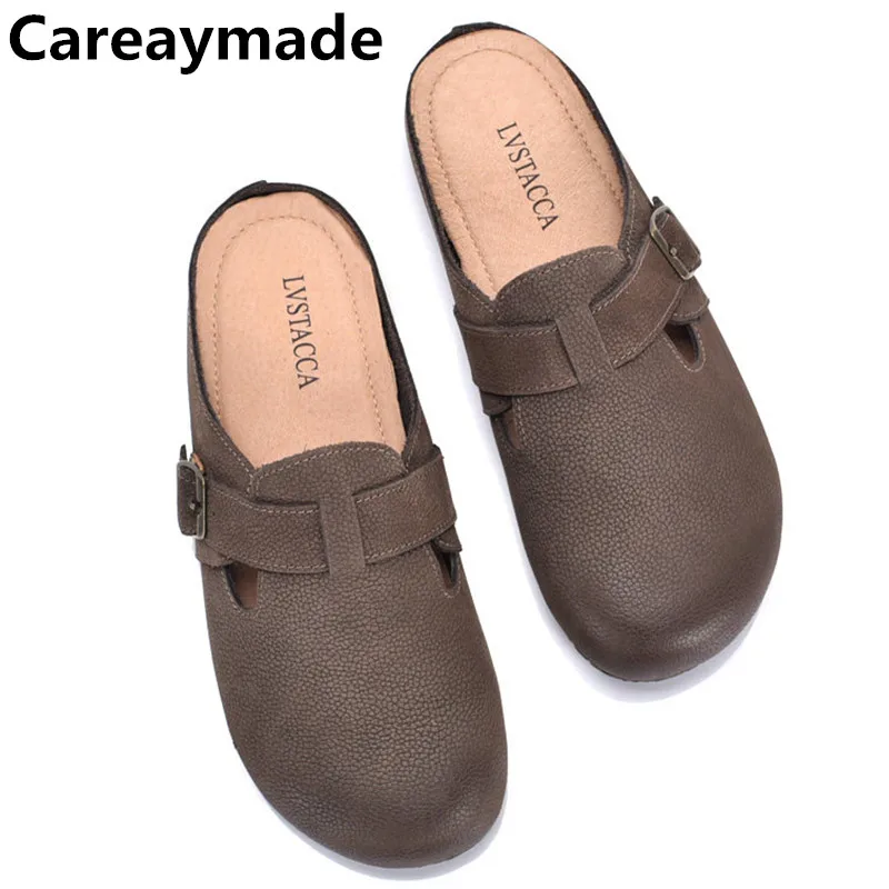 

Careaymade-Head Layer Cowskin Sandals Summer Handmade Dermis Retro Women's Literary big size Shoes Women's Flats slippers34-41
