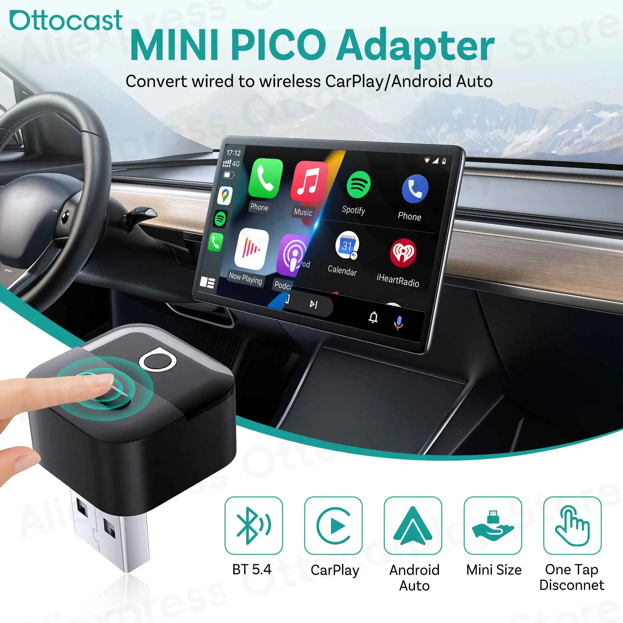 

Ottocast 2026 Mini Pico 2 in 1 Wireless CarPlay Android Auto Adapter Plug Play Auto Connect Dongle for iPhone & Android