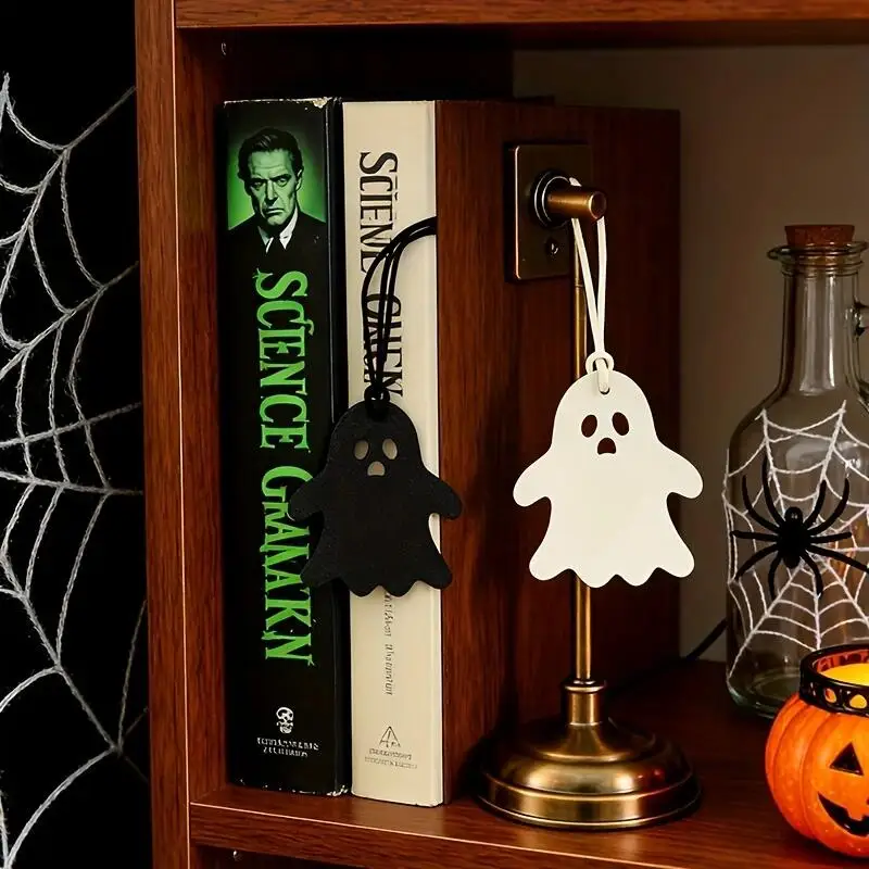 2PCS Halloween PU Leather Ghost Hanging Tag With Cord, Cute Ghost Pendant, Small Ornament for Home Window and Tree Holiday Decor