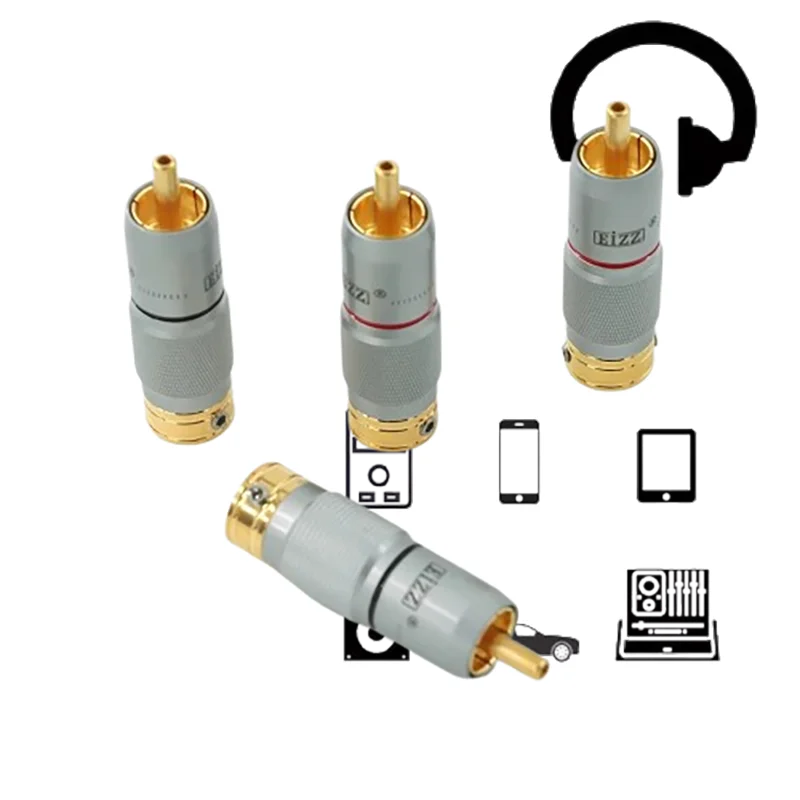 

EIZZ 4-Pack Audiophile RCA Male Connector, 24K Au-Plated Phos.Bronze with TeCu Pin for Hi-Fi Amps​