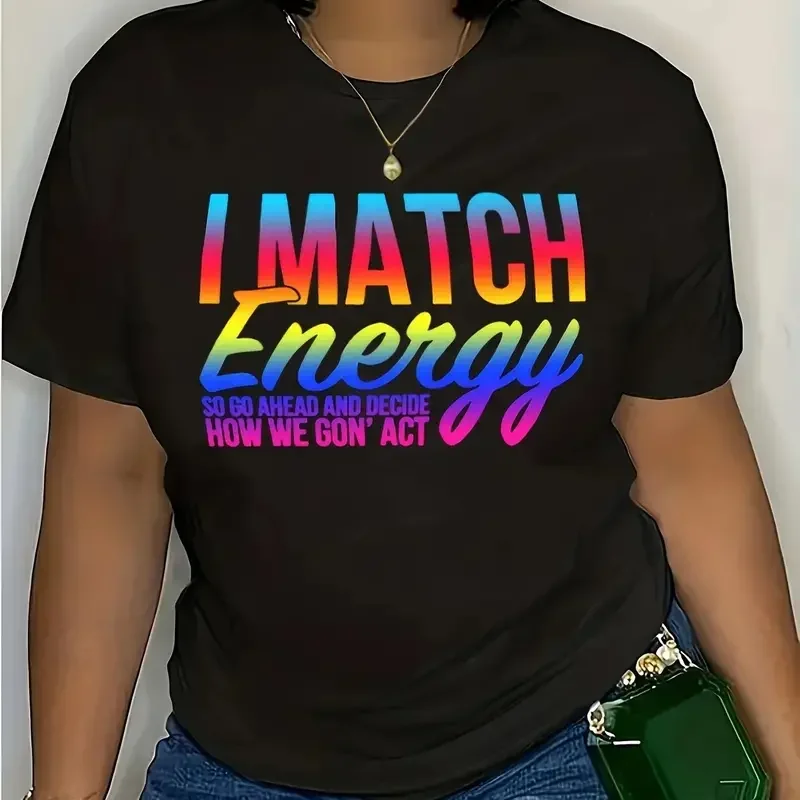 

Plus Size Letter Print T-Shirt Casual Crew Neck Short Sleeve T-Shirt Women's Clothing Graphic T Shirts Harajuku Personality Y2K