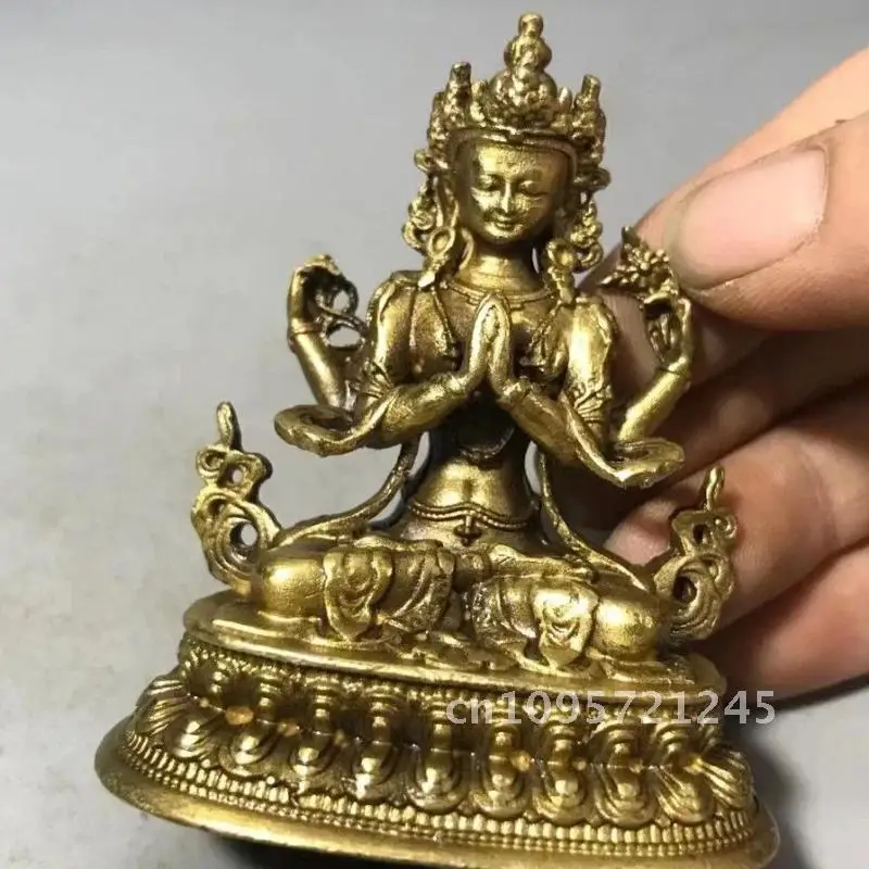 Guanyin Buddha Ornament Four-Armed Avalokiteshvara Buddha Ornament Tibetan Decoration Crafts Height Living 6cm Alloy Room Home