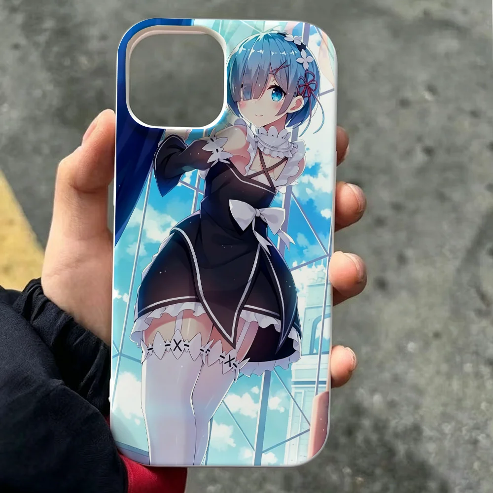 

Luxury Cute Rem Maid Anime Phone Case for iPhone 17 16 15 13 11 14 Pro Max XS XR 7 8 Plus Shockproof Soft Protective Cover
