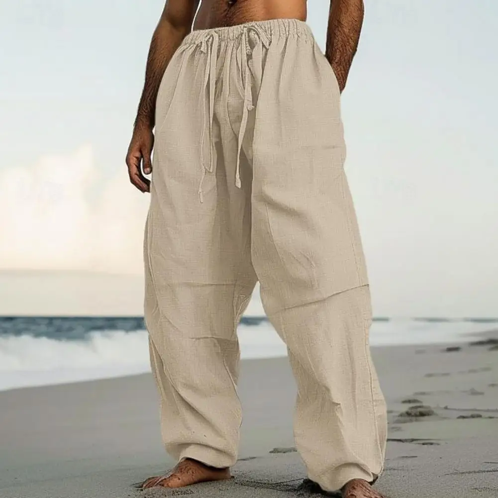 Loose Sweatpants Men's Drawstring Elastic Waist Wide Leg Sweatpants with Pockets for Daily Wear Casual Sports Activities Solid