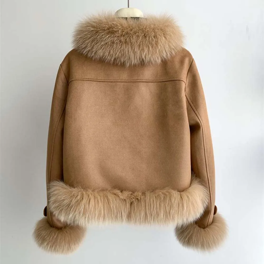 الرجعية الإناث طويلة الأكمام الثعلب الفراء سترة الخريف الشتاء السيدات موضة قصيرة أفخم أبلى 2025 المتقدمة المرأة المرقعة معطف الفرو