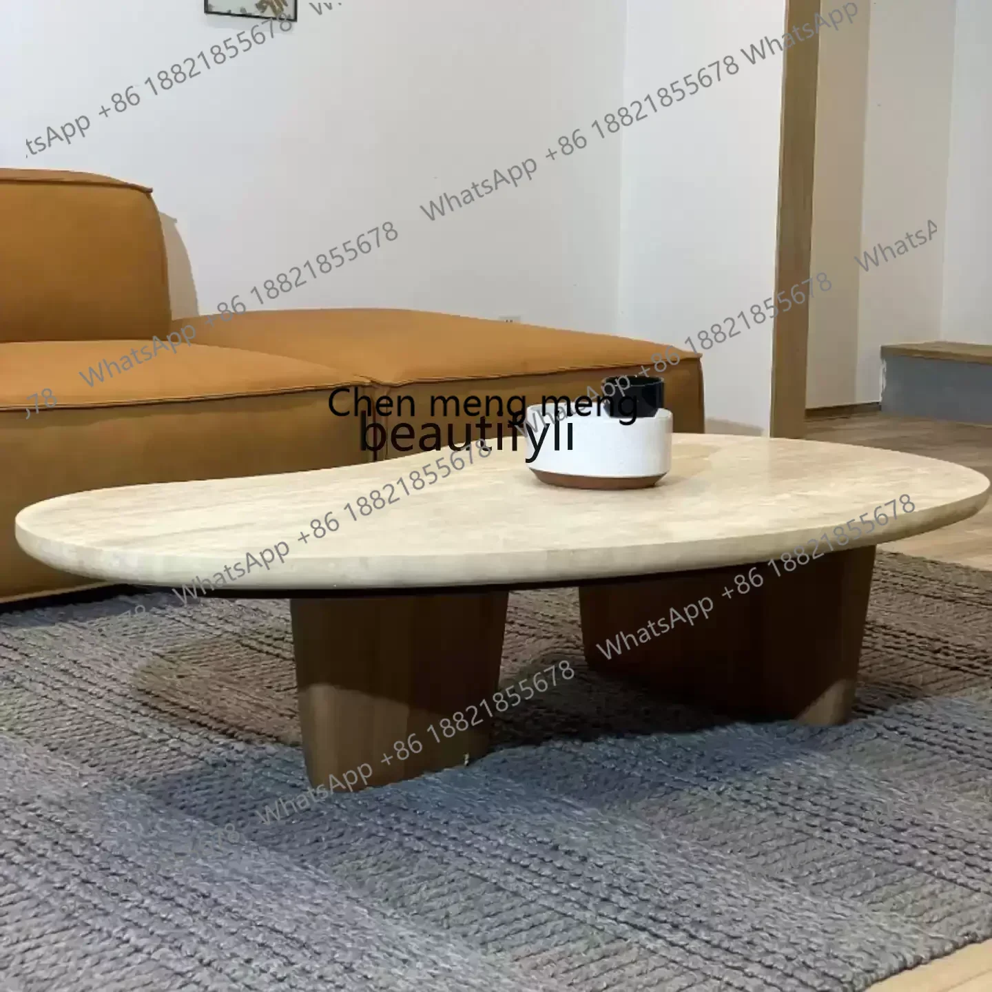178CC Italian minimalist inspired shape natural marble surface design light luxury living room modern simple coffee table