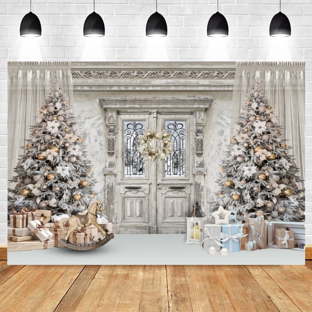 White Christmas Photography Backdrops Interior Fireplace Christmas Tree Home Decor Family Portrait Birthday Party Background