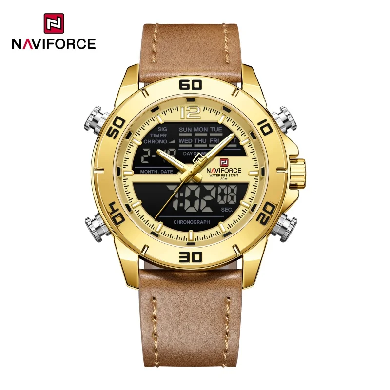 

NAVIFORCE 9253L мужские электронные кварцевые часы водостойкий ночник календарь спортивный кожаный ремешок модные relojes hombres