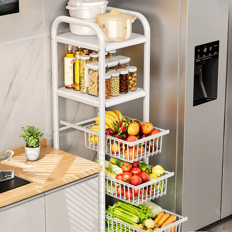 Kitchen crevice storage refrigerator side narrow seam floor fruit and vegetable storage pot multi-layer drawer basket