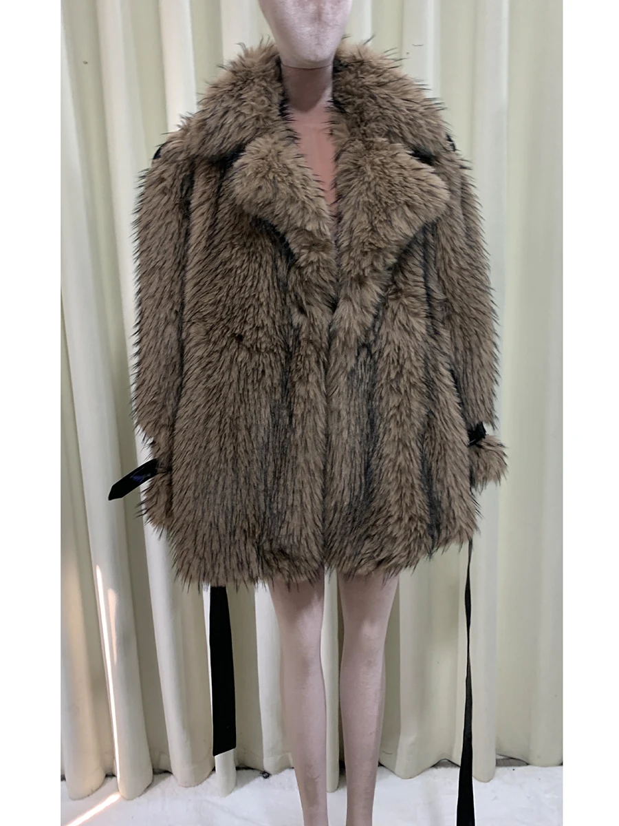 الخريف الشتاء المتضخم شعر أشعث سميكة الدافئة لينة فو الثعلب معطف الفرو النساء الفاخرة مصمم الملابس موضة رقيق سترة 2025 #2