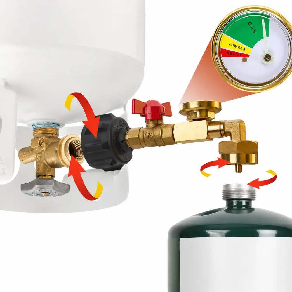 with Valve Gas Tank Adapter Quick Convert Brass Gas Refill Adapter Rustproof Propane Tank Adapter 1lb/16.4oz Propane Tank