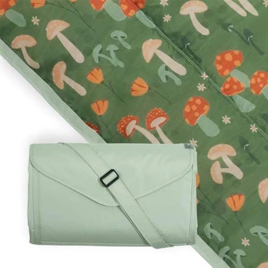 

5'x7' Outdoor Family Picnic Beach Blanket Waterproof Polyester Fabric Woodland Mushroom Color Ultra-Durable, Compact Fold, Wipe