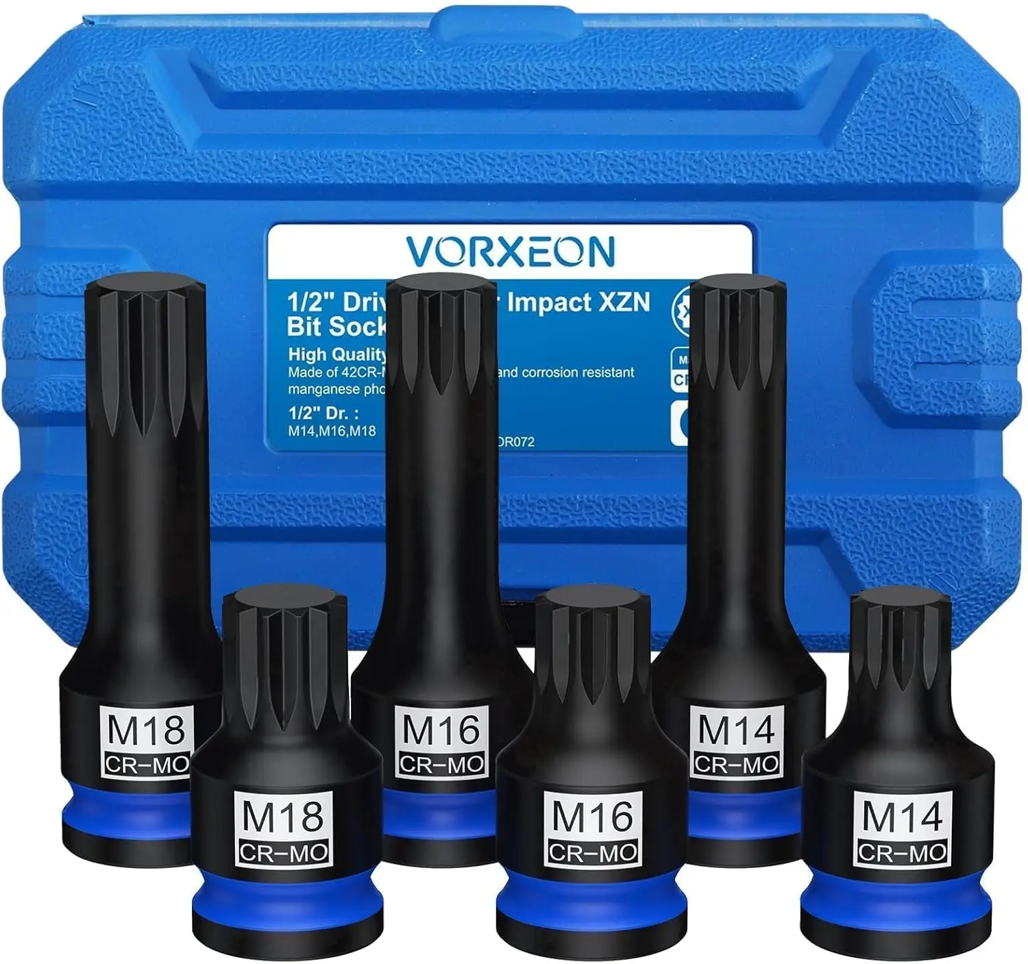 1/2 "محرك ثلاثي مربع سبلاين تأثير بت مآخذ مجموعات طويلة وقصيرة، 6 قطع XZN المقبس 42 Cr-Mo M14 M16 M18