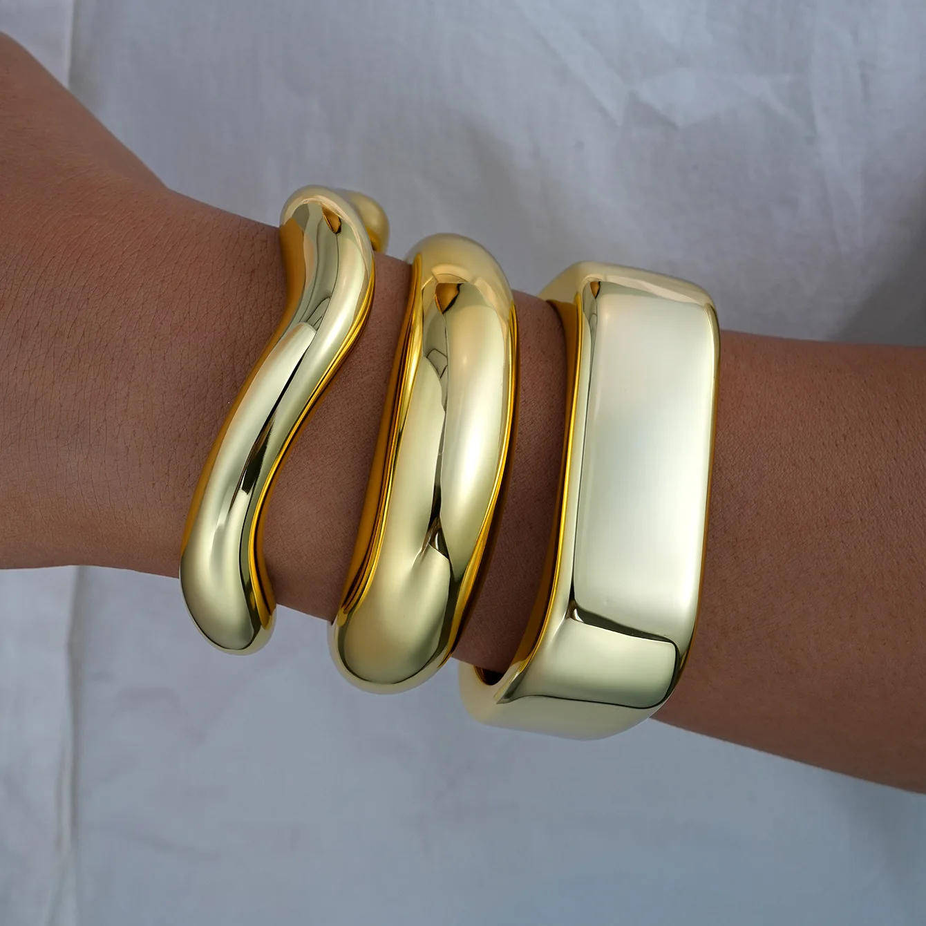 Environmental Protection Jewelry Advanced Geometric Square Opening Bracelet 3-Piece Set CCB Multi Piece Set Handmade