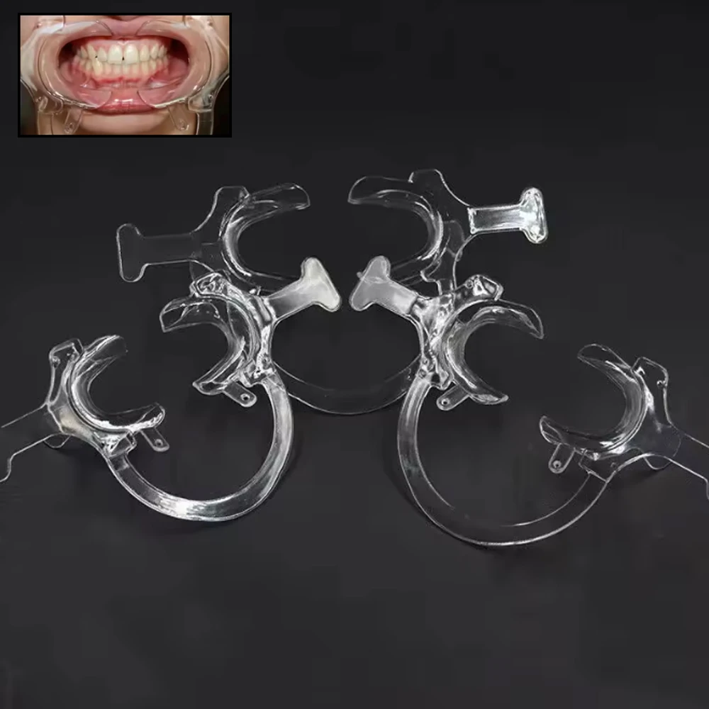 Retratores labiais dentais descartáveis, abridores bucais transparentes com alça para cirurgia oral e conjunto de exames dentários