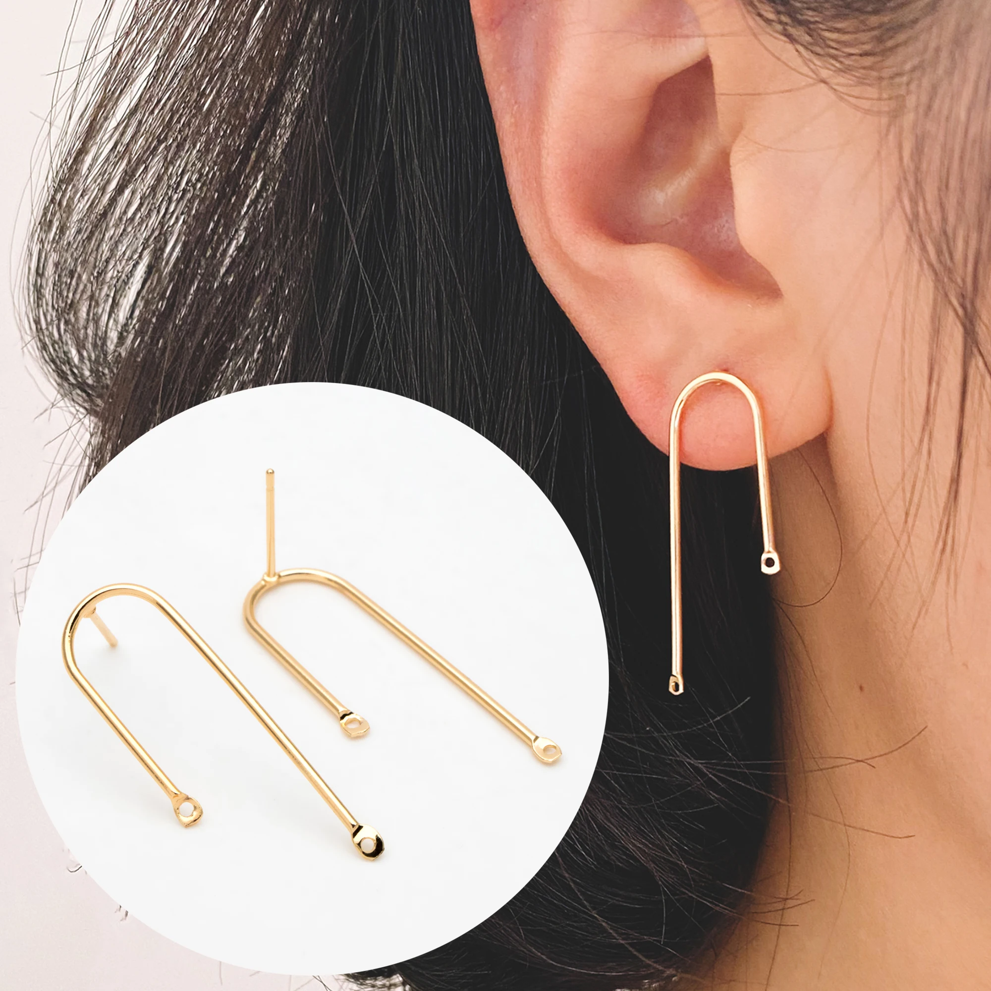 10pcs Gold/ Silver Bar Stud Earrings, U-shaped Ear Posts, Simple EarWire Findings DIY Jewelry Making (GB-784)