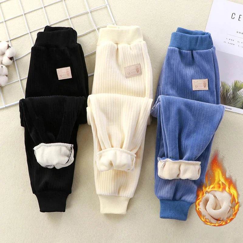 Kids Pants Winter Baby Sweatpants Thicken Corduroy Boys Casual Pants Girls Warm Sport Pants Toddlers Loose Long Trousers 1-8 Yrs