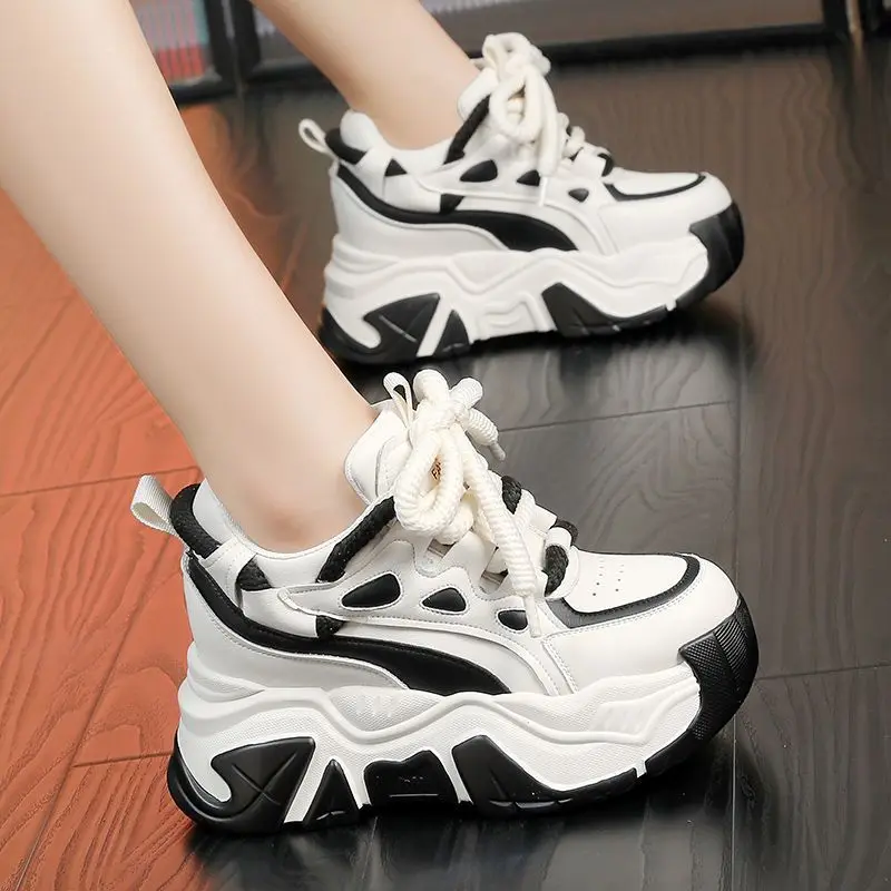 

​ Женские неуклюжие кроссовки, осень-зима 2022, универсальные кроссовки на толстой подошве с мягкой подошвой ​ Модная обувь на шнуровке, увеличивающая рост